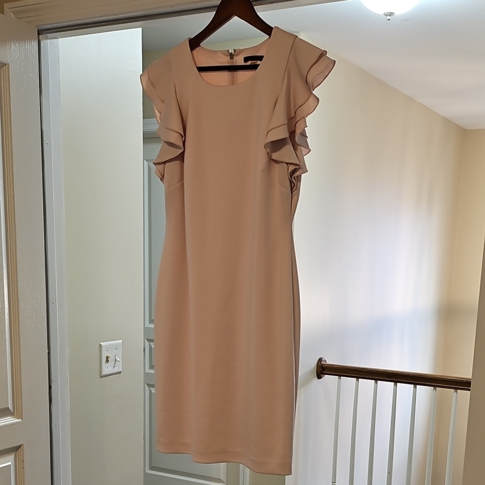 Tommy Hilfiger Ruffle Sleeve Midi Dress in Cream